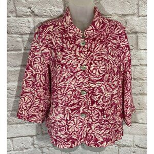 Coldwater Creek XL Cardigan Jacket Topper Layering Buttons Pink White‎ EUC 9727